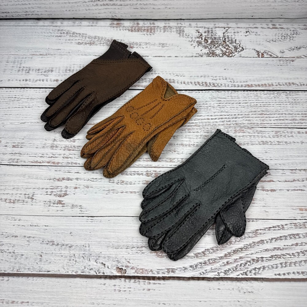 Vintage 1950's Set of 3 Driving Winter Gloves Capbara Carpincho Leather